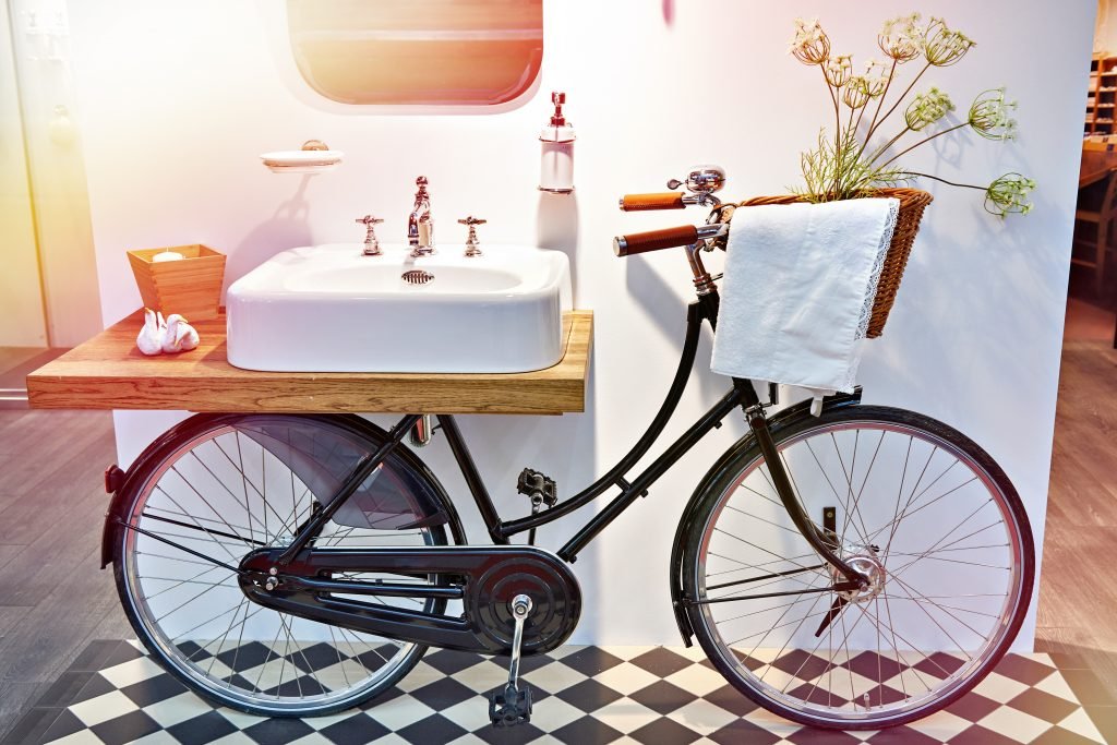 Bicycle upcycled to a sink